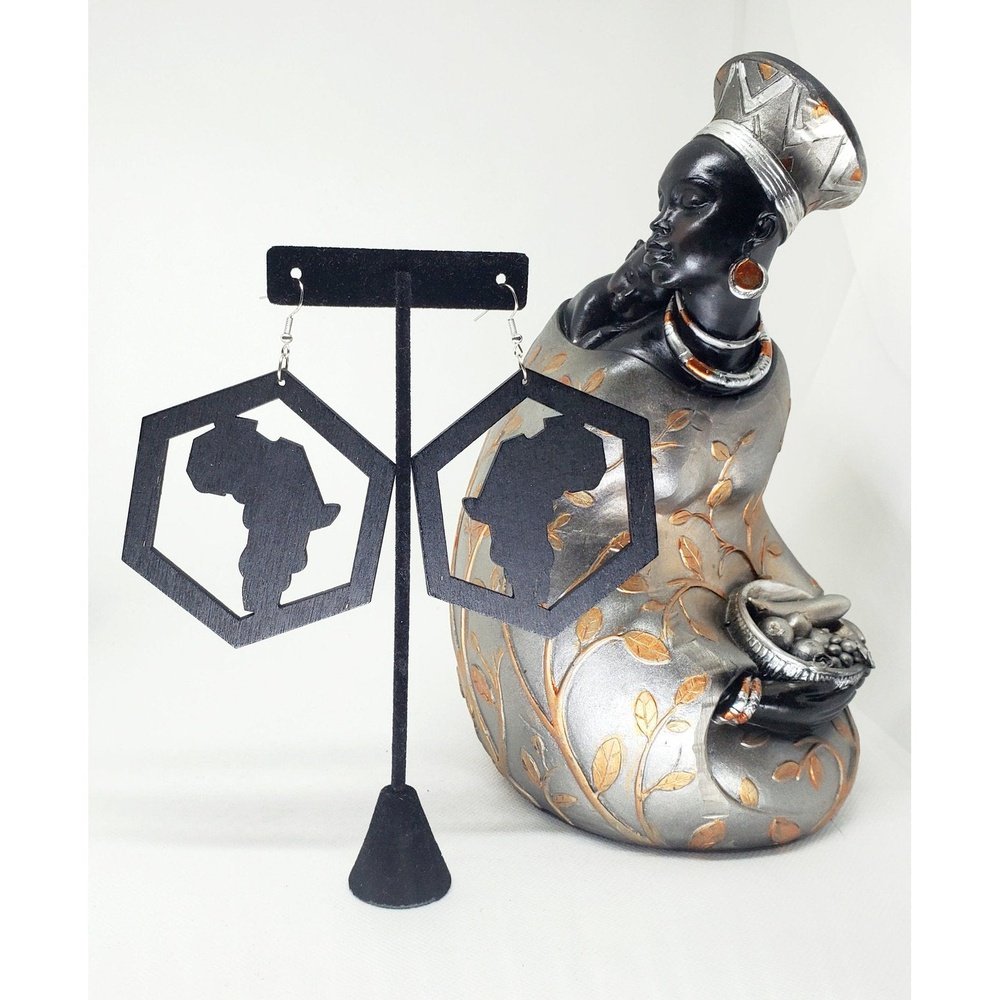 Africa Hexagone (Black) Earrings