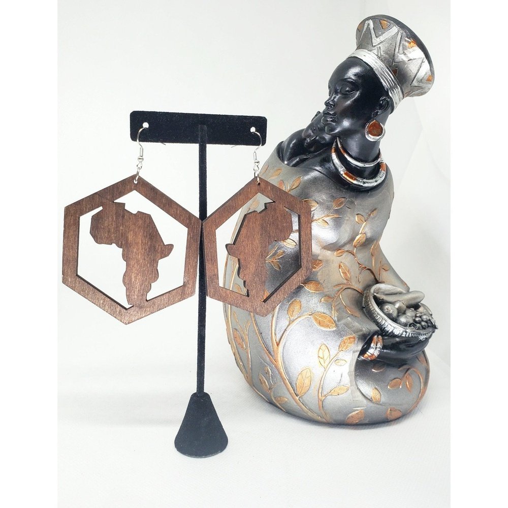Africa Hexagone (Brown) Earrings
